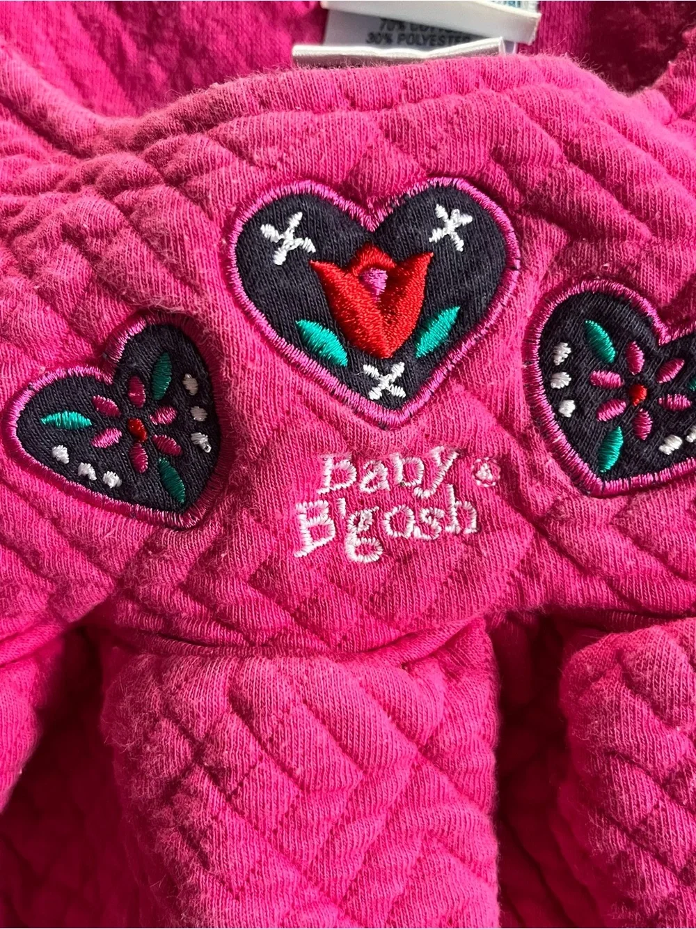 Vintage Girls Osh Kosh B'Gosh Pink Quilted Romper Overalls Jumpsuit Embroidered